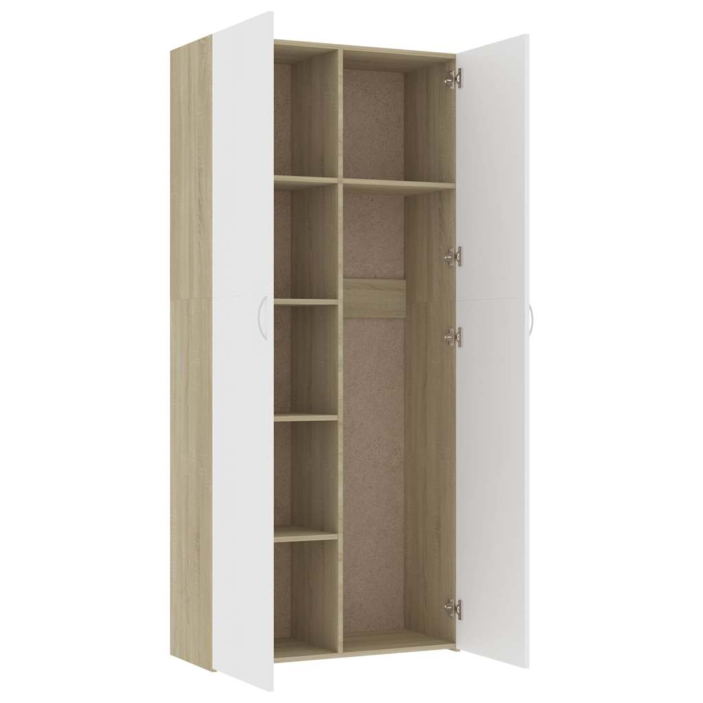 Ντουλάπα Λευκή / Sonoma Δρυς 80 x 35,5 x 180 εκ. Μοριοσανίδα - Pakobazaar