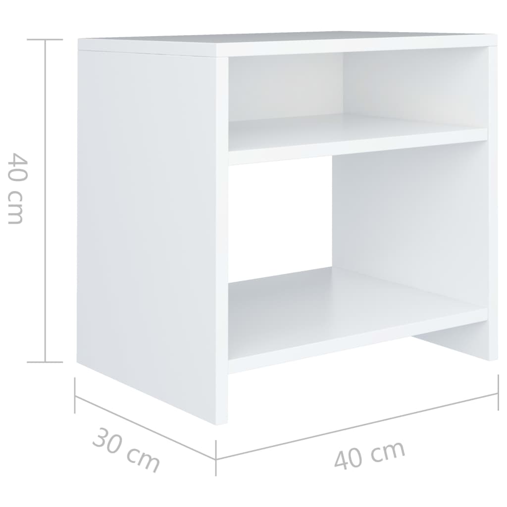 Κομοδίνα 2 τεμ. Λευκά 40 x 30 x 40 εκ. από Επεξ. Ξύλο