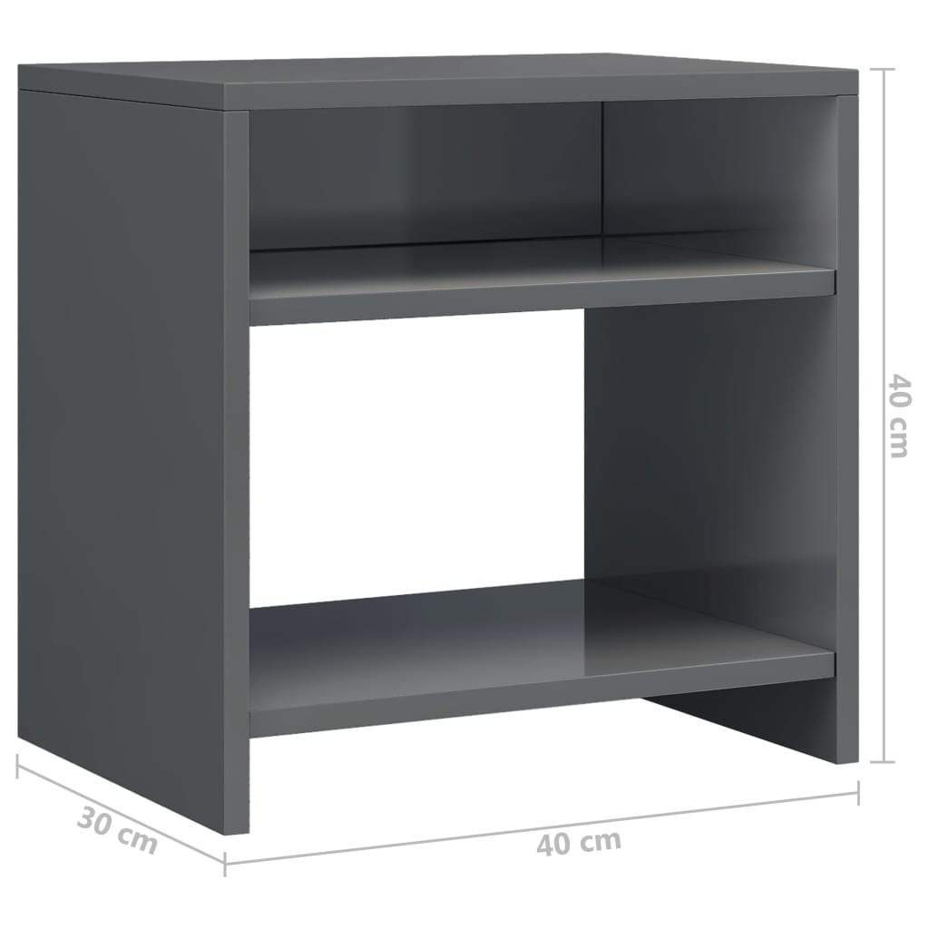 Κομοδίνα 2 τεμ. Γυαλιστερό Γκρι 40x30x40 εκ. από Επεξ. Ξύλο - Pakobazaar