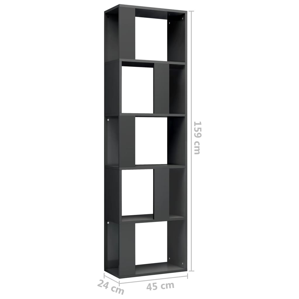 Βιβλιοθήκη/Διαχωριστικό Γυαλιστ. Γκρι 45x24x159 εκ Μοριοσανίδα