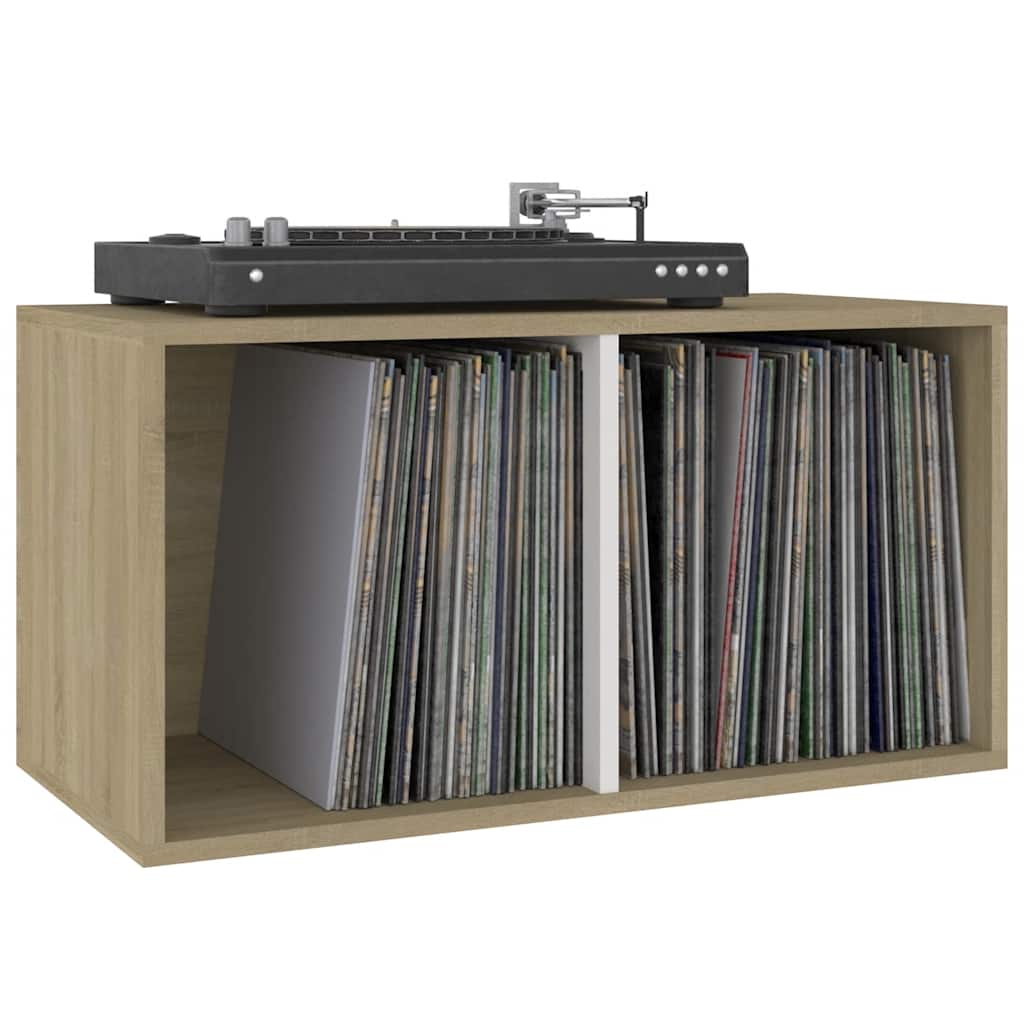Έπιπλο Δίσκων Βινυλίου Λευκό Sonoma Δρυς 71x34x36εκ. Επεξ. Ξύλο