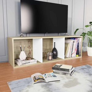 Βιβλιοθήκη/Έπιπλο TV Λευκό/Sonoma Δρυς 36x30x114 εκ Επεξ. Ξύλο