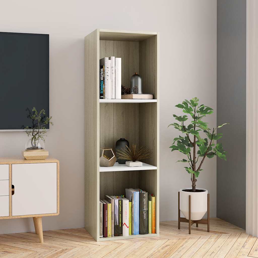 Βιβλιοθήκη/Έπιπλο TV Λευκό/Sonoma Δρυς 36x30x114 εκ Επεξ. Ξύλο