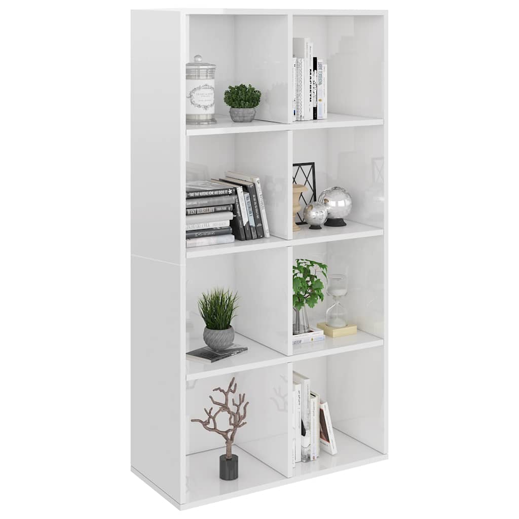 Ραφιέρα/Βιβλιοθήκη Γυαλιστερό Λευκό 66x30x130 εκ. Επεξ. Ξύλο