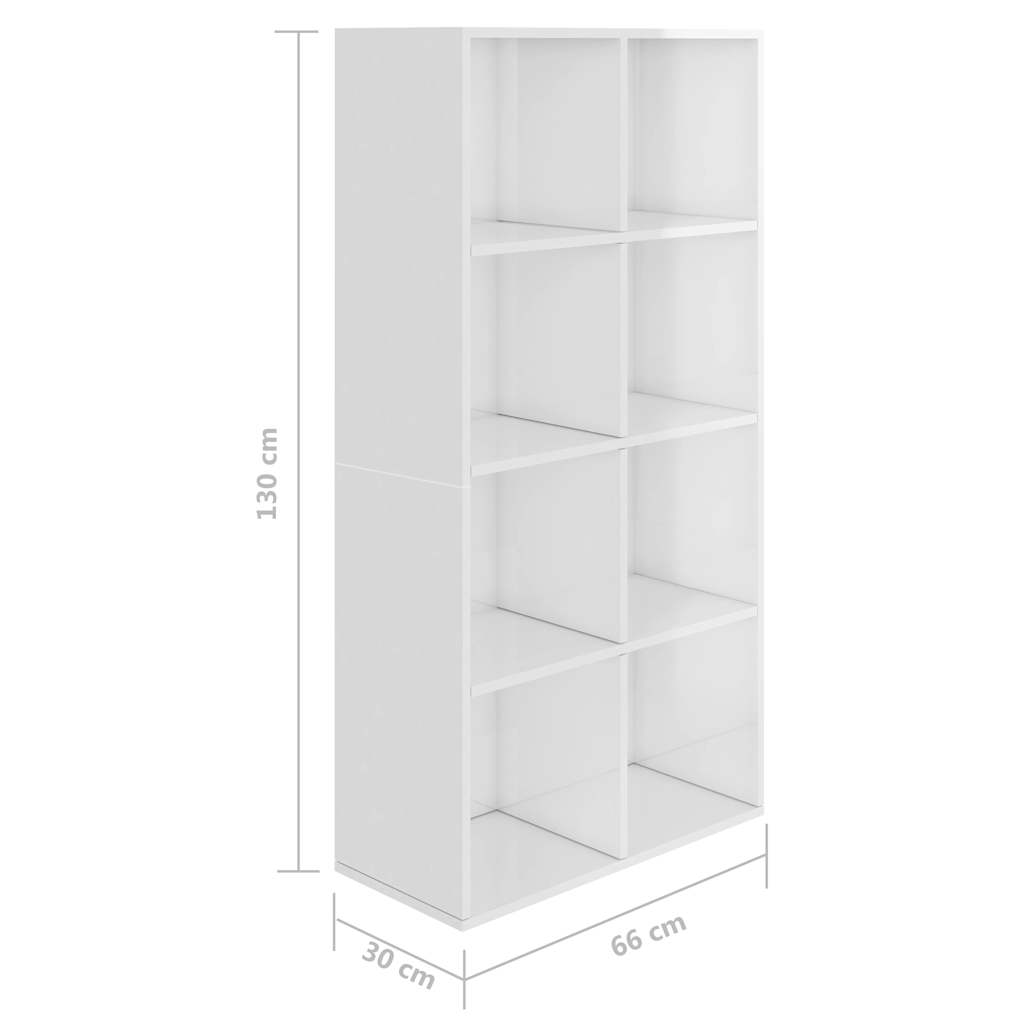 Ραφιέρα/Βιβλιοθήκη Γυαλιστερό Λευκό 66x30x130 εκ. Επεξ. Ξύλο