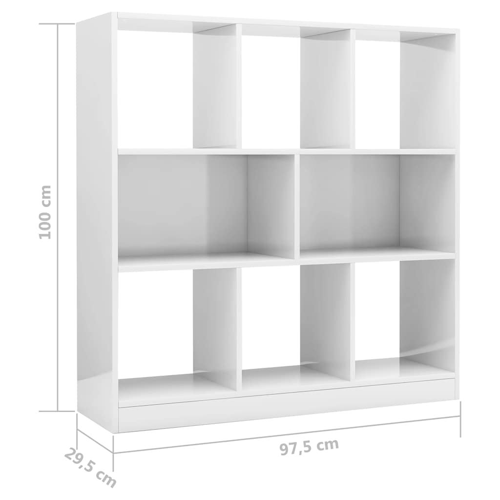 Βιβλιοθήκη Γυαλιστερό Λευκό 97,5x29,5x100 εκ. από Επεξ. Ξύλο
