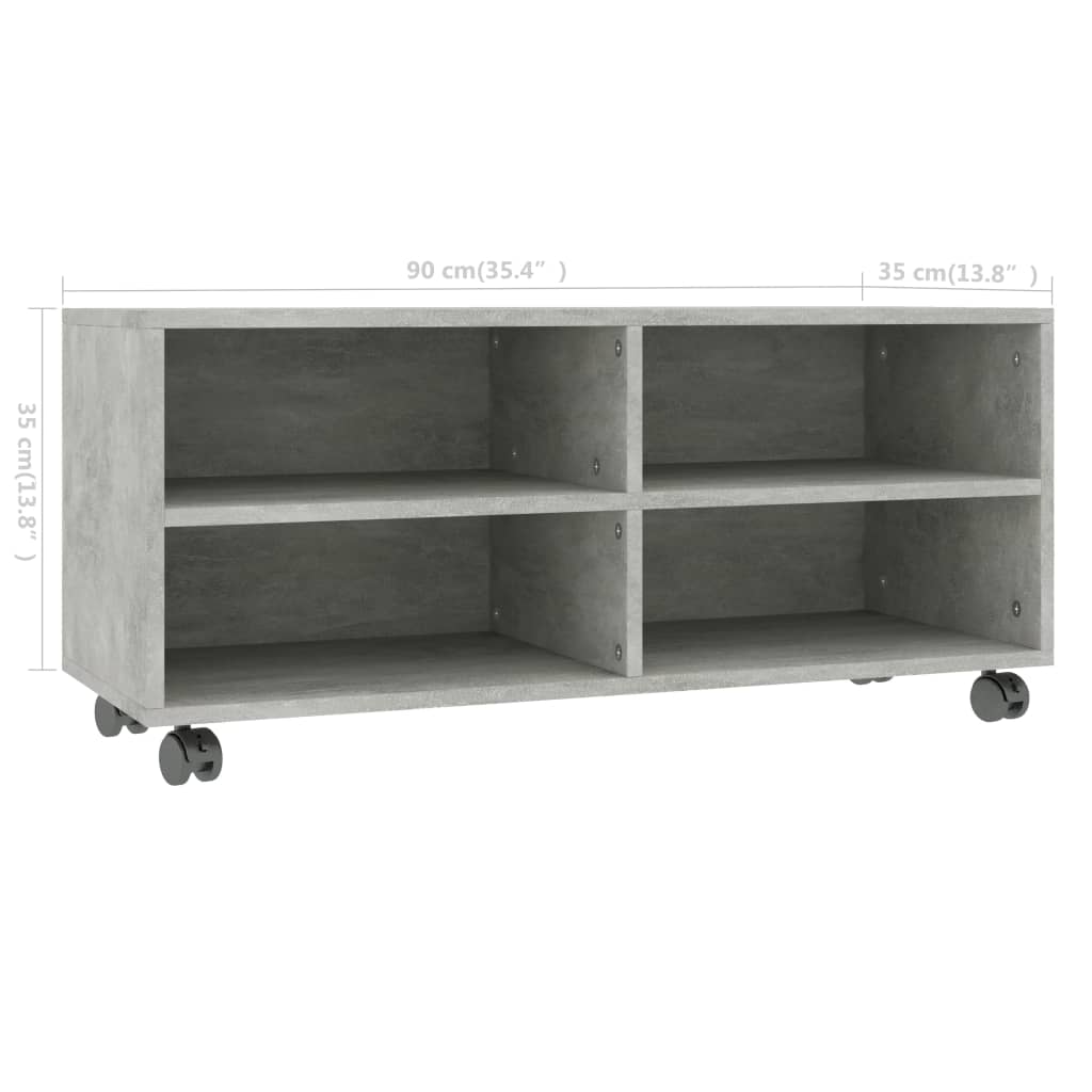 Έπιπλο TV με Ρόδες Γκρι Σκυροδέματος 90x35x35 εκ. Επεξ. Ξύλο