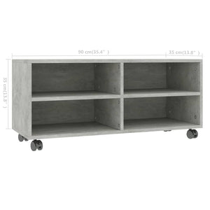 Έπιπλο TV με Ρόδες Γκρι Σκυροδέματος 90x35x35 εκ. Επεξ. Ξύλο