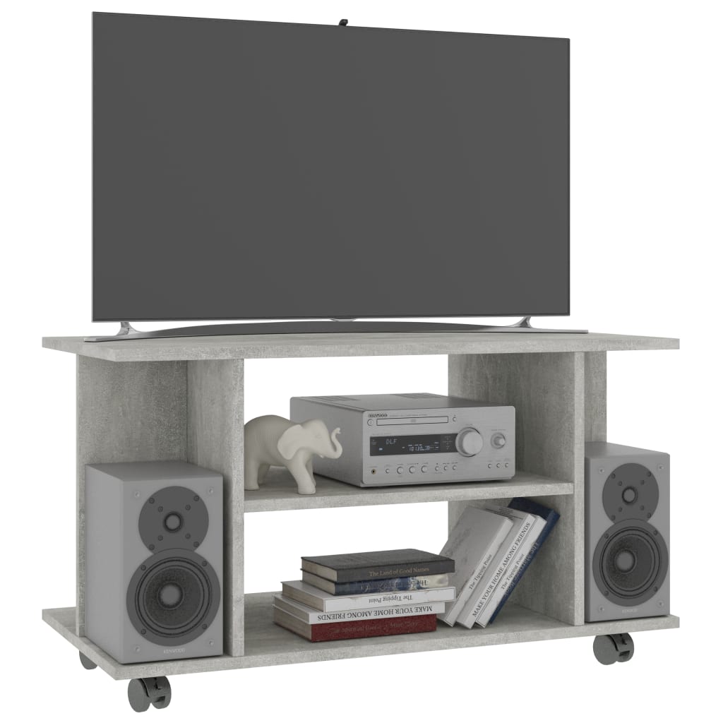Έπιπλο TV με Ρόδες Γκρι Σκυροδέματος 80x40x45 εκ. Επεξ. Ξύλο - Pakobazaar