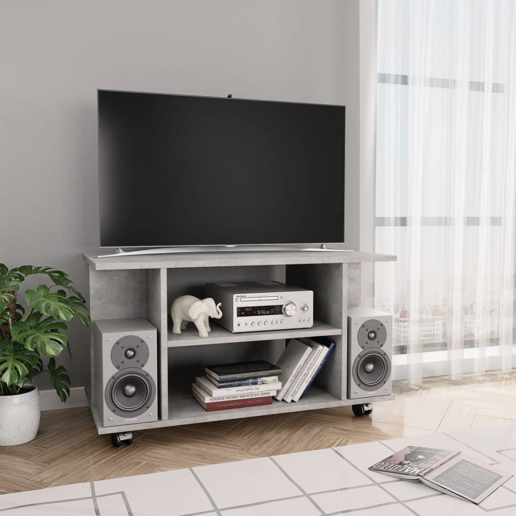 Έπιπλο TV με Ρόδες Γκρι Σκυροδέματος 80x40x45 εκ. Επεξ. Ξύλο - Pakobazaar