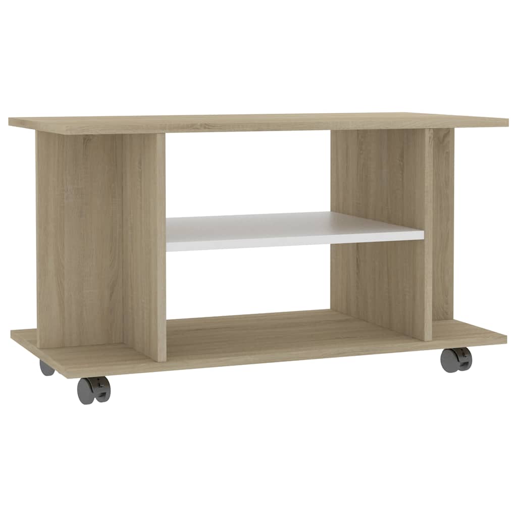 Έπιπλο TV με Ρόδες Λευκό / Sonoma Δρυς 80x40x45 εκ. Επεξ. Ξύλο - Pakobazaar