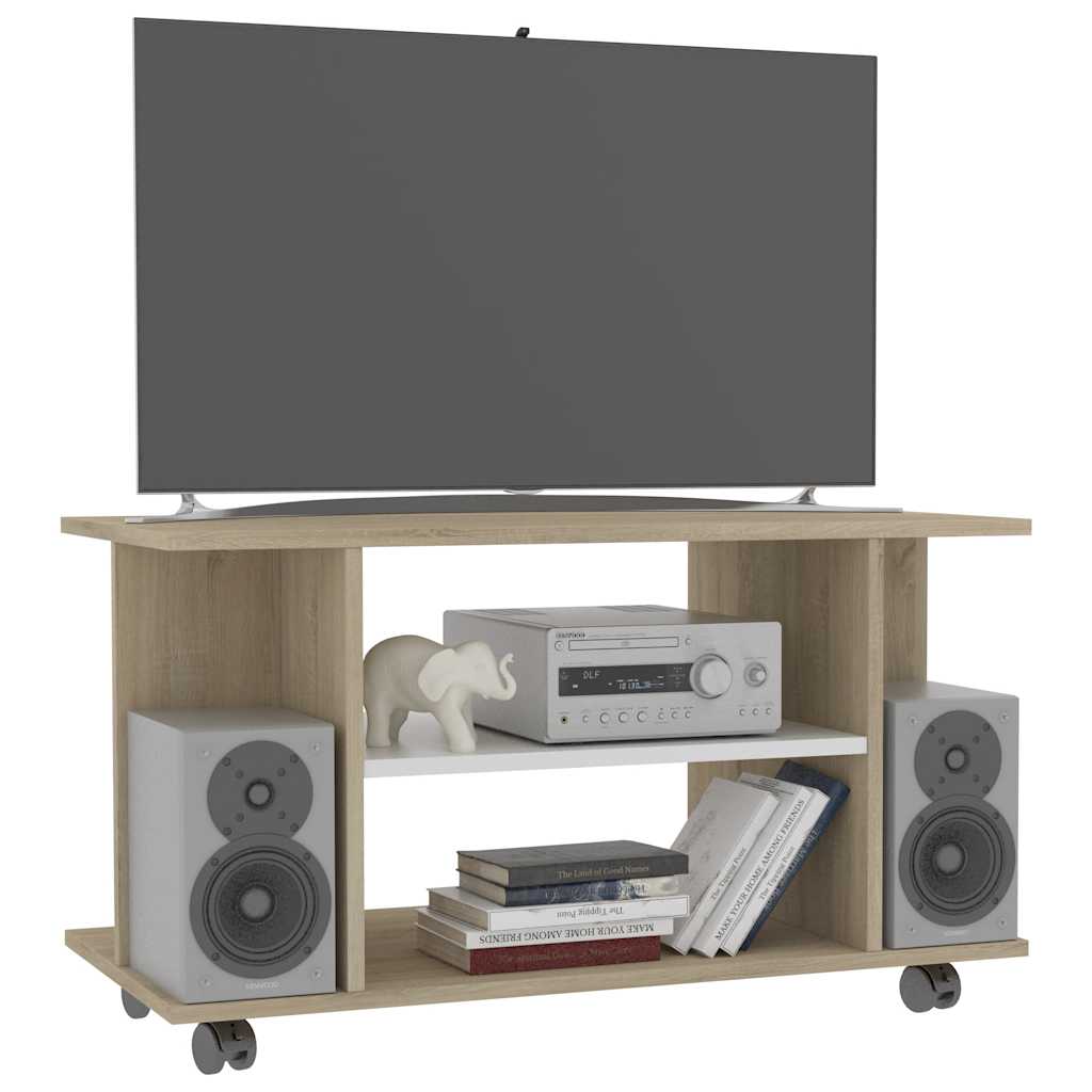 Έπιπλο TV με Ρόδες Λευκό / Sonoma Δρυς 80x40x45 εκ. Επεξ. Ξύλο - Pakobazaar