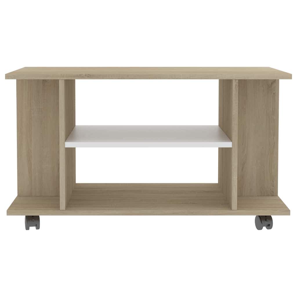 Έπιπλο TV με Ρόδες Λευκό / Sonoma Δρυς 80x40x45 εκ. Επεξ. Ξύλο - Pakobazaar