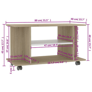 Έπιπλο TV με Ρόδες Λευκό / Sonoma Δρυς 80x40x45 εκ. Επεξ. Ξύλο - Pakobazaar