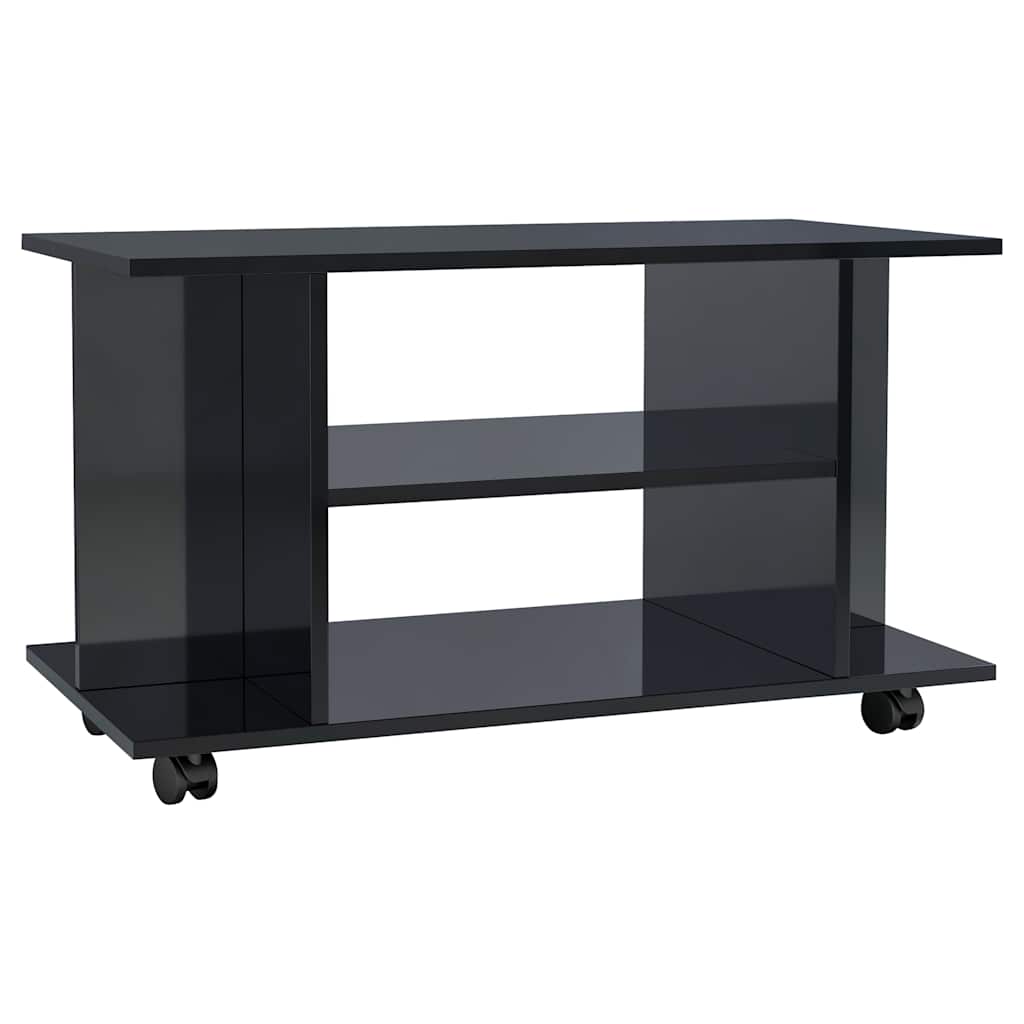 Έπιπλο Τηλεόρασης με Ρόδες Γυαλ. Μαύρο 80x40x40 εκ. Μοριοσανίδα - Pakobazaar