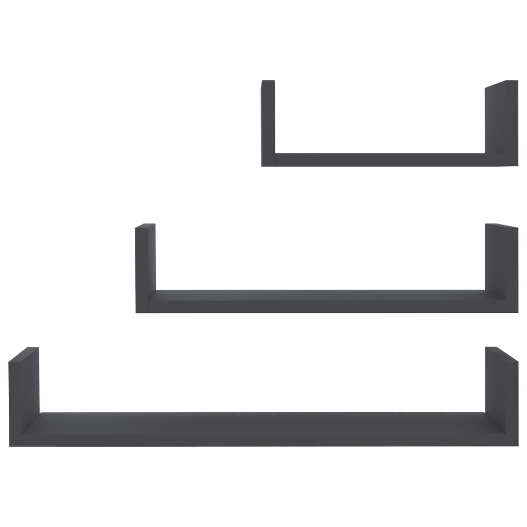 Ράφια Τοίχου 3 τεμ. Γκρι από Επεξεργασμένο Ξύλο