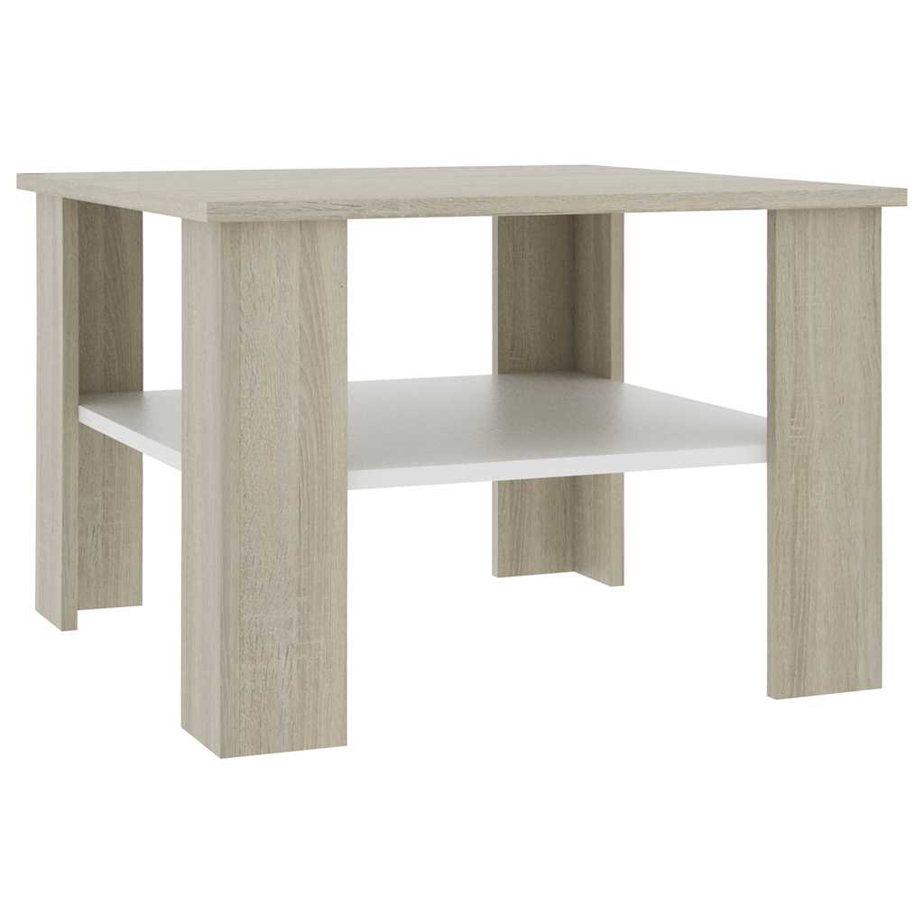 Τραπεζάκι Σαλονιού Λευκό/Sonoma Δρυς 60x60x42 εκ. Μοριοσανίδα