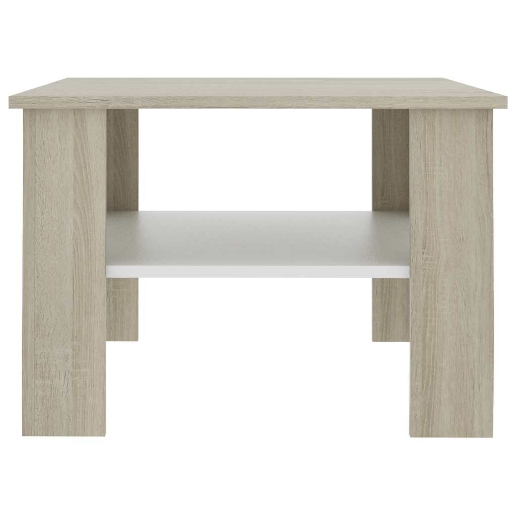 Τραπεζάκι Σαλονιού Λευκό/Sonoma Δρυς 60x60x42 εκ. Μοριοσανίδα