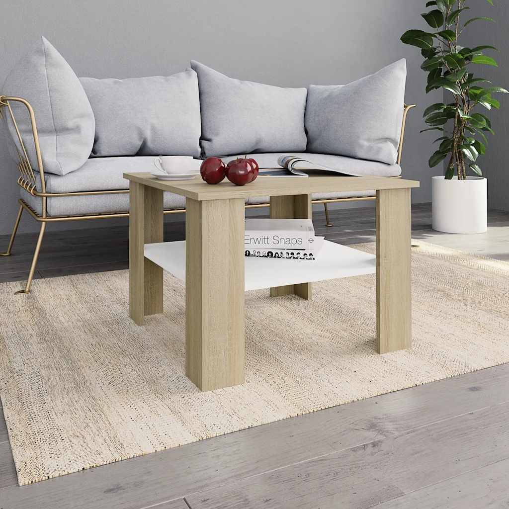 Τραπεζάκι Σαλονιού Λευκό/Sonoma Δρυς 60x60x42 εκ. Μοριοσανίδα