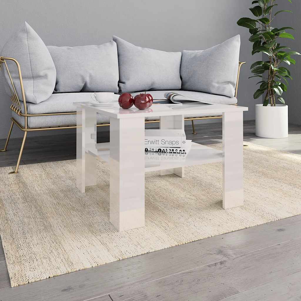 Τραπεζάκι Σαλονιού Γυαλιστερό Λευκό 60x60x42 εκ. Επεξ. Ξύλο - Pakobazaar