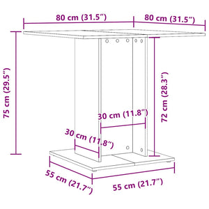 Τραπεζαρία Γκρι του Σκυροδέματος 80 x 80 x 75 εκ. Επεξ. Ξύλο