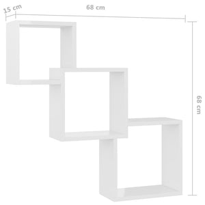 Ράφια Κύβοι Τοίχου Γυαλιστερό Λευκό 68x15x68 εκ. Επεξ. Ξύλο