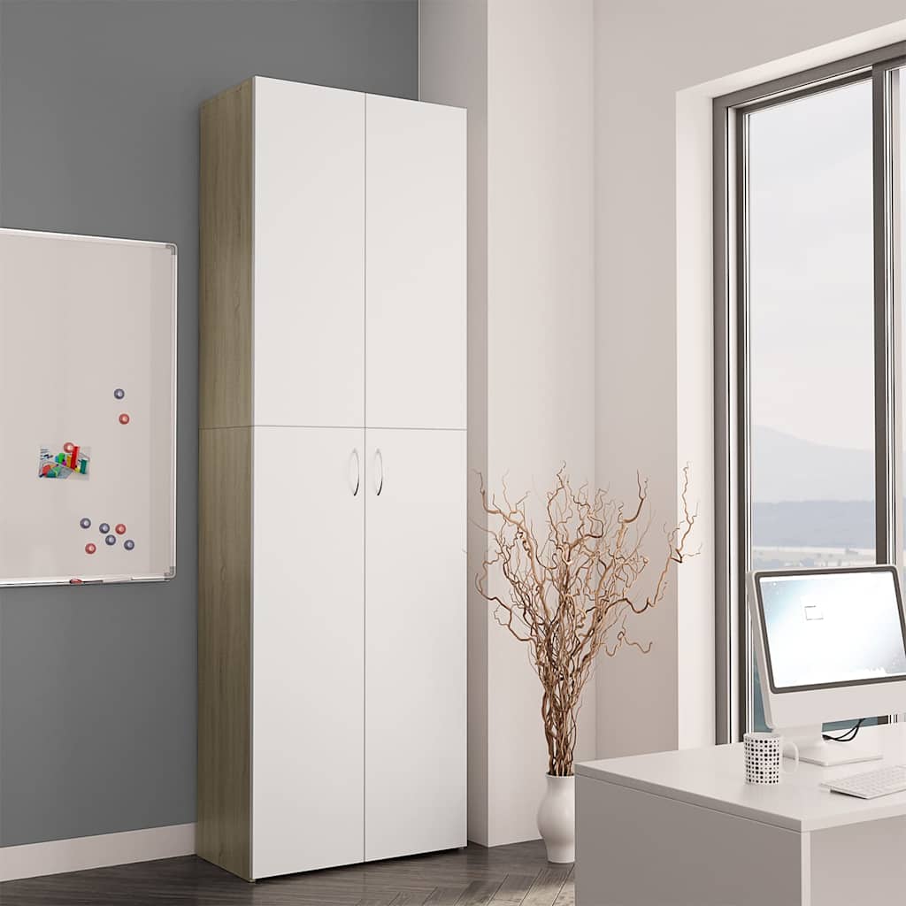 Ντουλάπα Γραφείου Λευκή/Sonoma Δρυς 60x32x190 εκ. Μοριοσανίδα