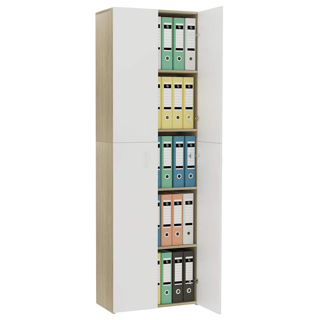Ντουλάπα Γραφείου Λευκή/Sonoma Δρυς 60x32x190 εκ. Μοριοσανίδα