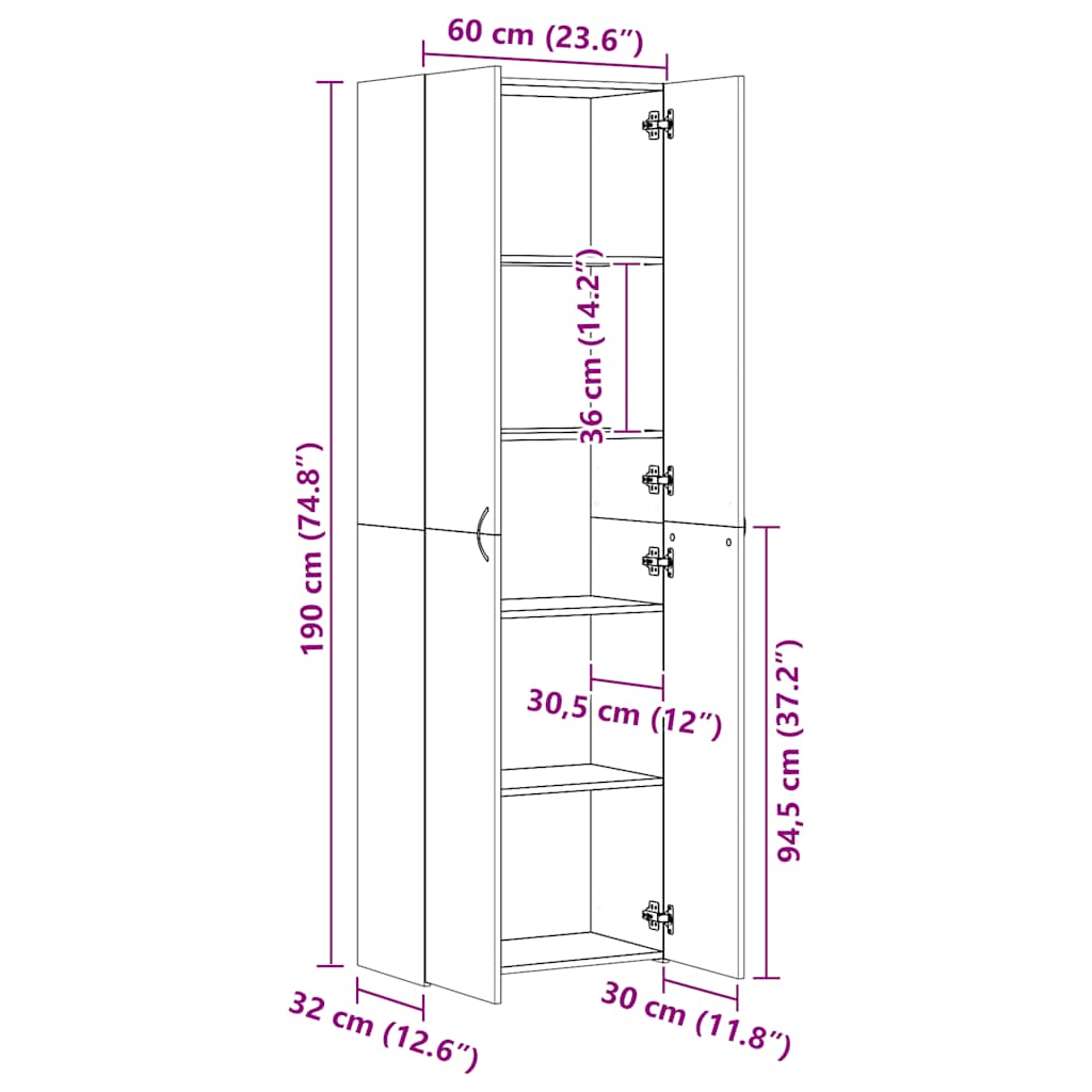 Ντουλάπα Γραφείου Λευκή/Sonoma Δρυς 60x32x190 εκ. Μοριοσανίδα