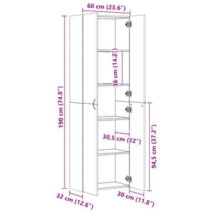 Ντουλάπα Γραφείου Λευκή/Sonoma Δρυς 60x32x190 εκ. Μοριοσανίδα