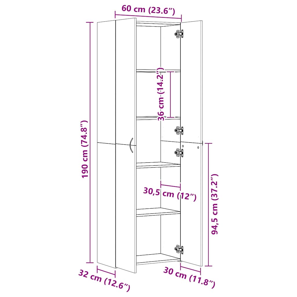 Ντουλάπα Γραφείου Γυαλιστερό Λευκό 60x32x190 εκ. Επεξ. Ξύλο
