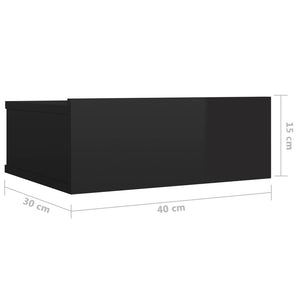 Κομοδίνο Κρεμαστό Γυαλιστερό Μαύρο 40x30x15 εκ. από Επεξ. Ξύλο