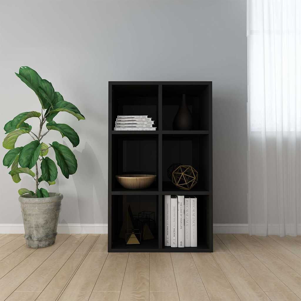 Ραφιέρα/Βιβλιοθήκη Γυαλιστερό Μαύρο 66x30x98 εκ. Επεξ. Ξύλο