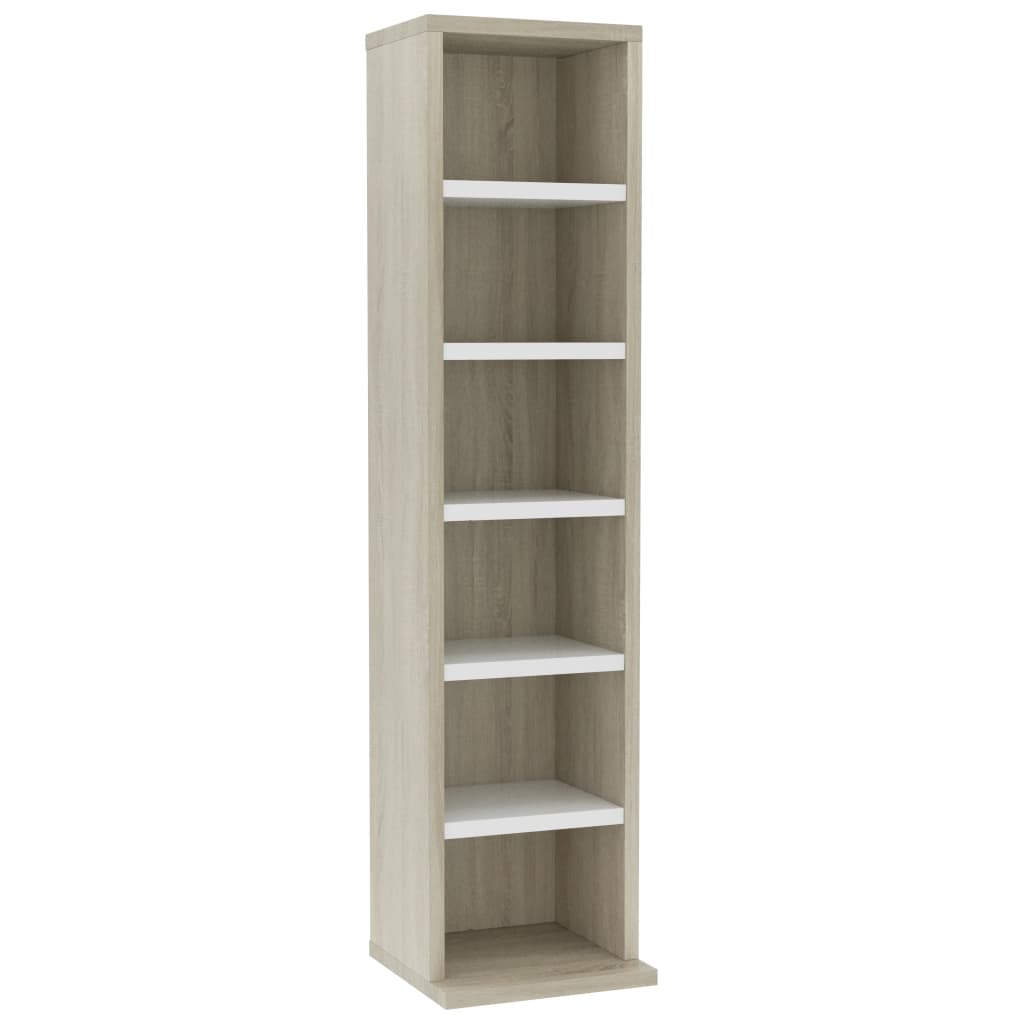 Έπιπλο για CD Λευκό/Sonoma Δρυς 21x20x88 εκ. Επεξεργασμένο Ξύλο