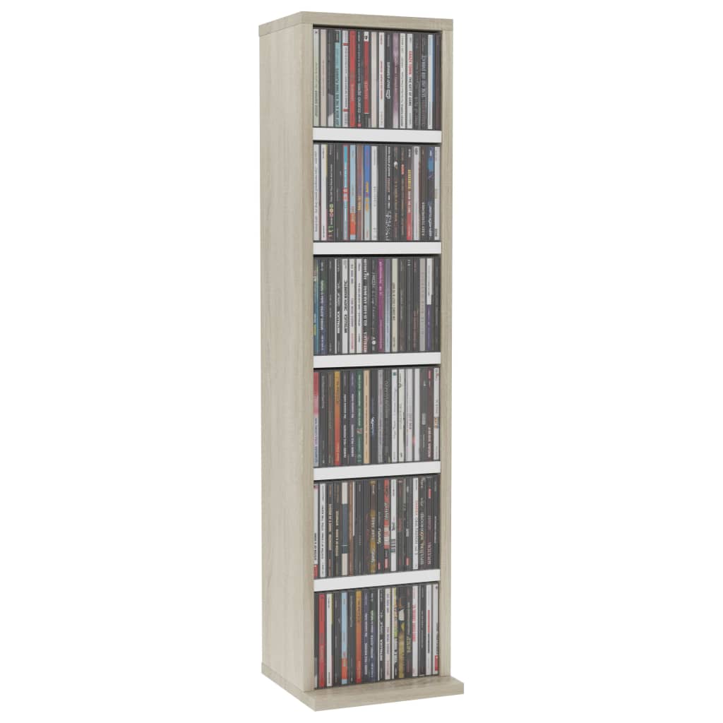 Έπιπλο για CD Λευκό/Sonoma Δρυς 21x20x88 εκ. Επεξεργασμένο Ξύλο