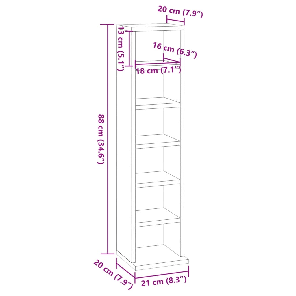 Έπιπλο για CD Λευκό/Sonoma Δρυς 21x20x88 εκ. Επεξεργασμένο Ξύλο