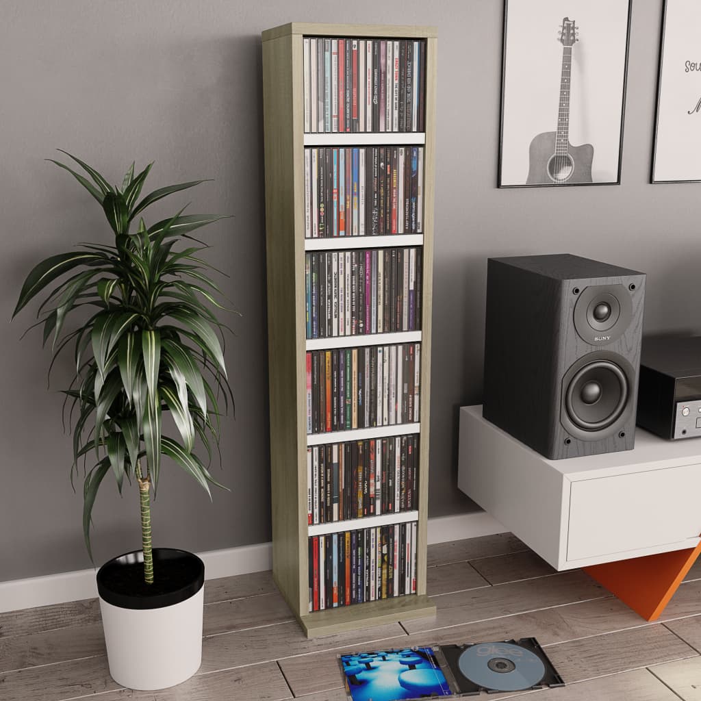 Έπιπλο για CD Λευκό/Sonoma Δρυς 21x20x88 εκ. Επεξεργασμένο Ξύλο