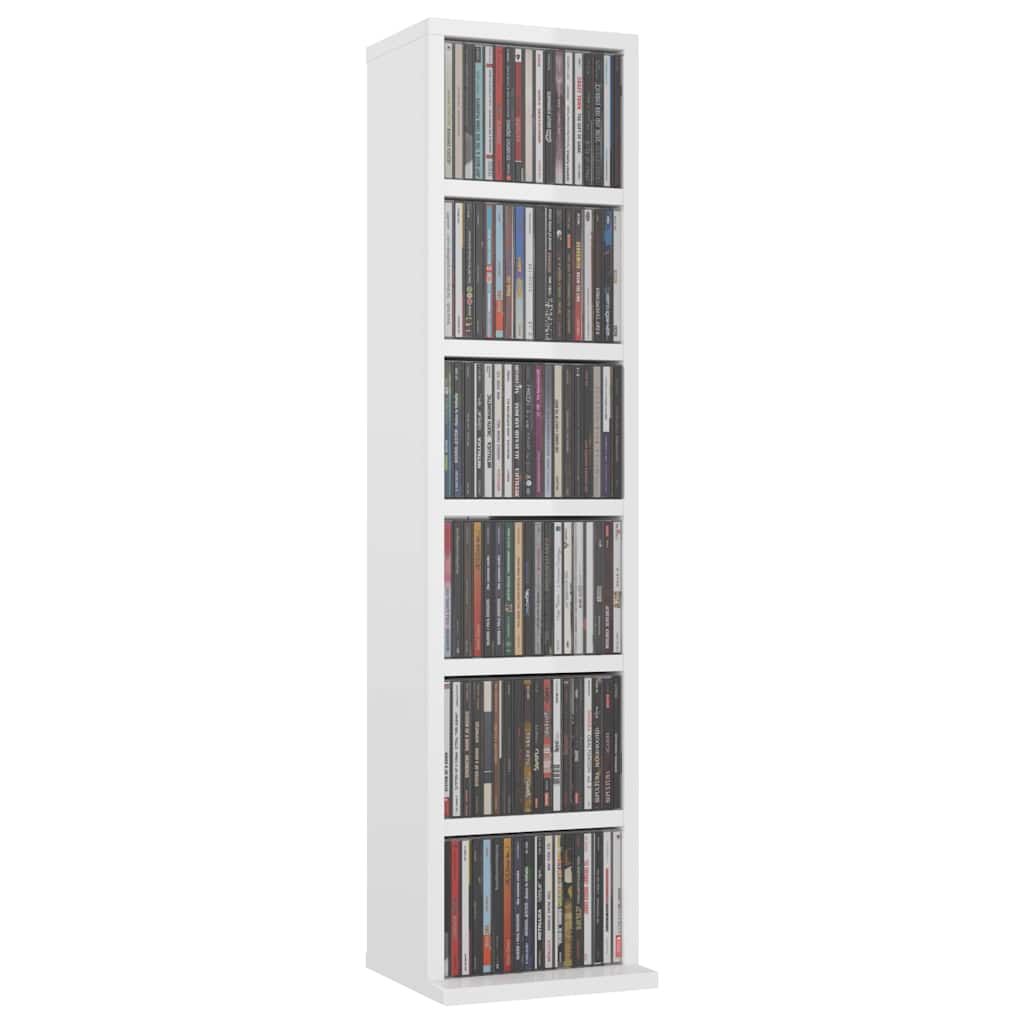 Έπιπλο για CD Γυαλιστερό Λευκό 21x20x88 εκ. Επεξεργασμένο Ξύλο - Pakobazaar
