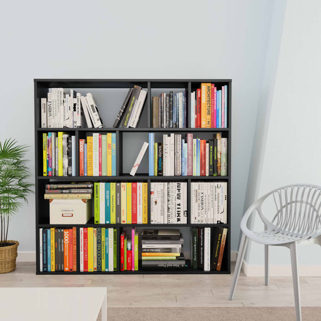 Διαχωριστικό/Βιβλιοθήκη Μαύρο 110x24x110 εκ. από Μοριοσανίδα - Pakobazaar