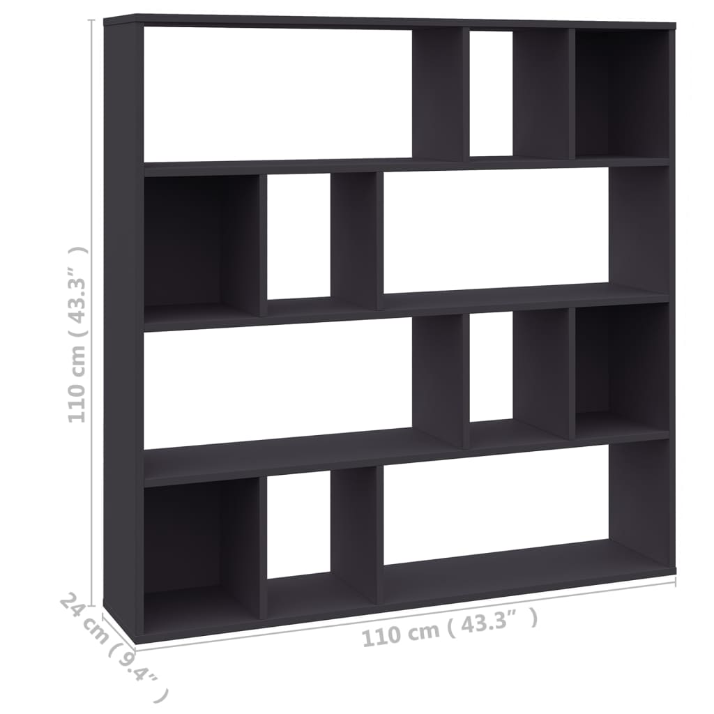 Διαχωριστικό/Βιβλιοθήκη Γκρι 110x24x110 εκ. από Μοριοσανίδα