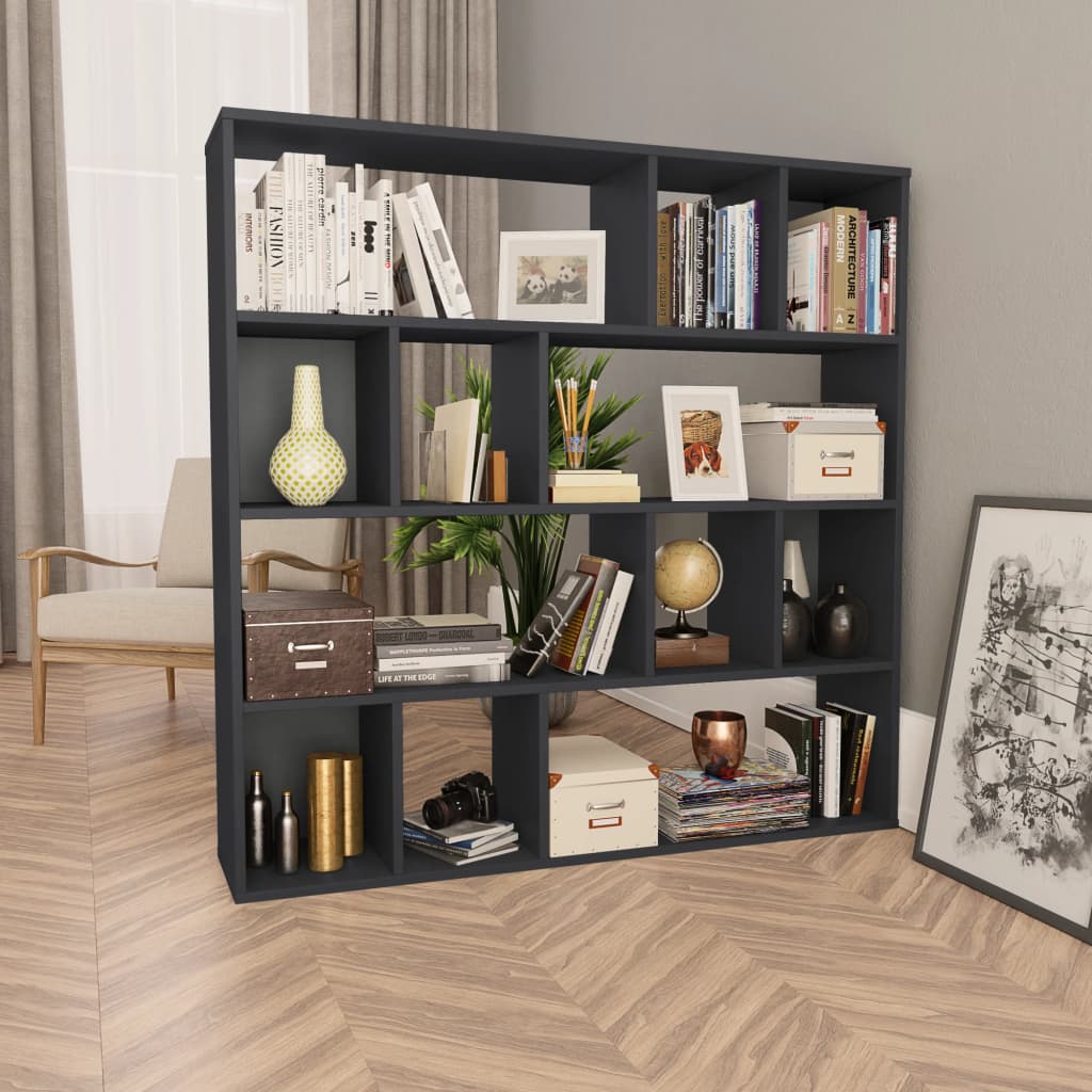 Διαχωριστικό/Βιβλιοθήκη Γκρι 110x24x110 εκ. από Μοριοσανίδα