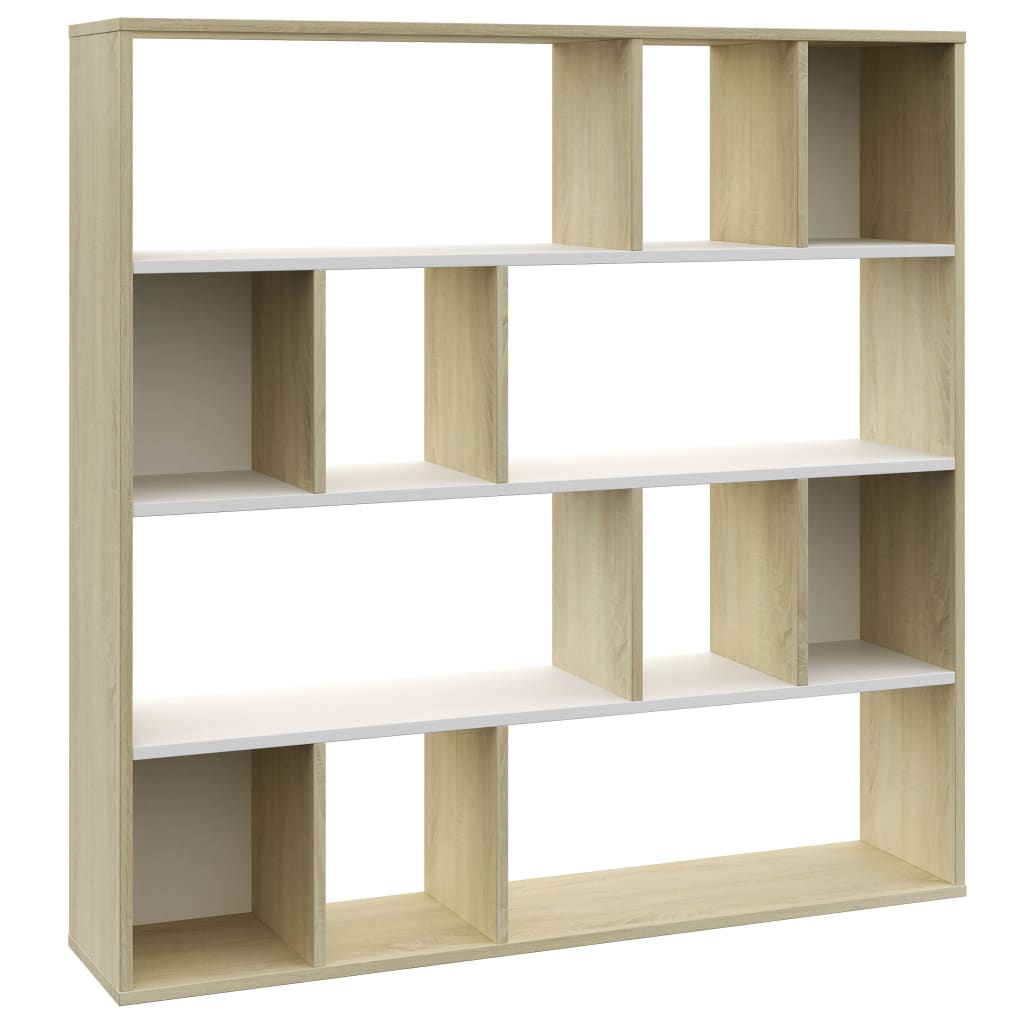 Διαχωριστικό/Βιβλιοθήκη Λευκό/Sonoma 110x24x110 εκ. Μοριοσανίδα