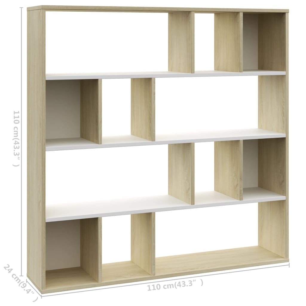 Διαχωριστικό/Βιβλιοθήκη Λευκό/Sonoma 110x24x110 εκ. Μοριοσανίδα