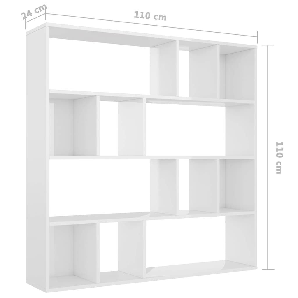 Διαχωριστικό/Βιβλιοθήκη Γυαλ. Λευκό 110x24x110 εκ. Μοριοσανίδα
