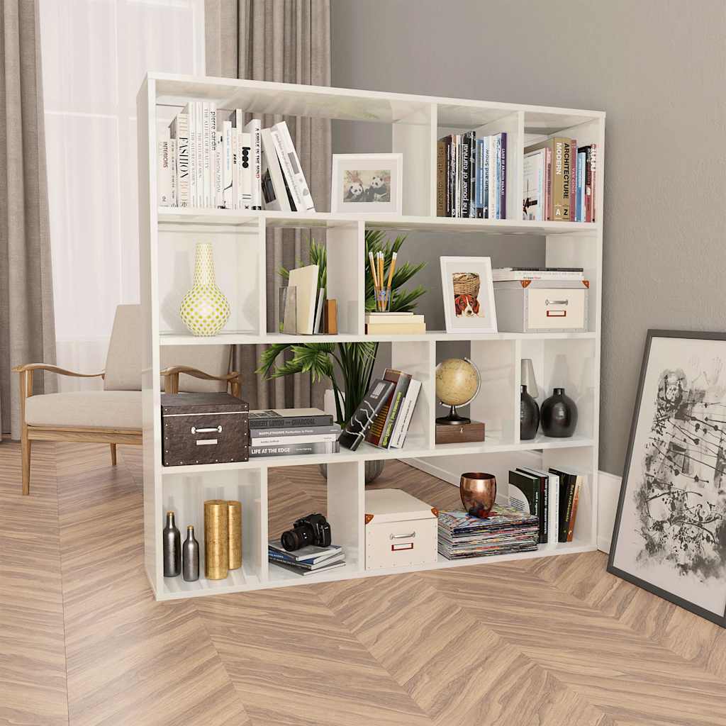 Διαχωριστικό/Βιβλιοθήκη Γυαλ. Λευκό 110x24x110 εκ. Μοριοσανίδα