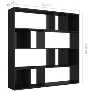 Διαχωριστικό/Βιβλιοθήκη Γυαλ. Μαύρο 110x24x110 εκ. Μοριοσανίδα - Pakobazaar