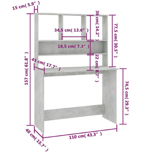Γραφείο με Ράφια Γκρι Σκυροδέματος 110x45x157 εκ. Μοριοσανίδα
