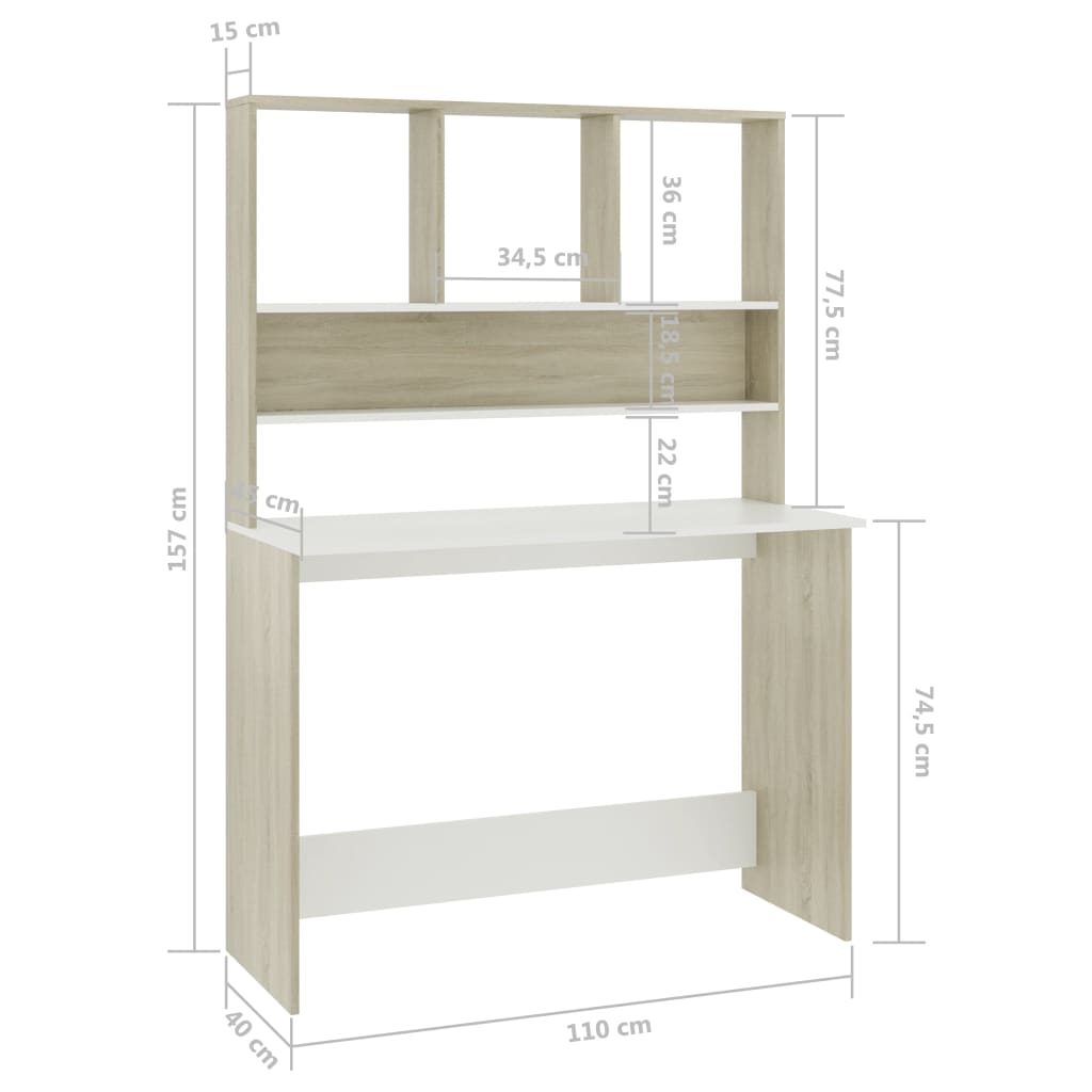 Γραφείο με Ράφια Λευκό/Sonoma Δρυς 110x45x157 εκ. Μοριοσανίδα