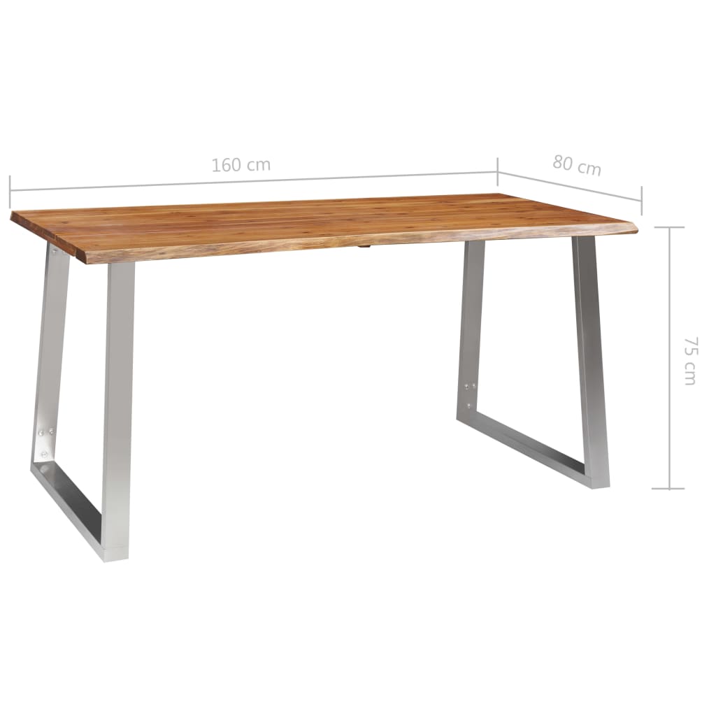 Τραπεζαρία 160x80x75 εκ. Μασίφ Ξύλο Ακακίας / Ανοξείδωτο Ατσάλι - Pakobazaar