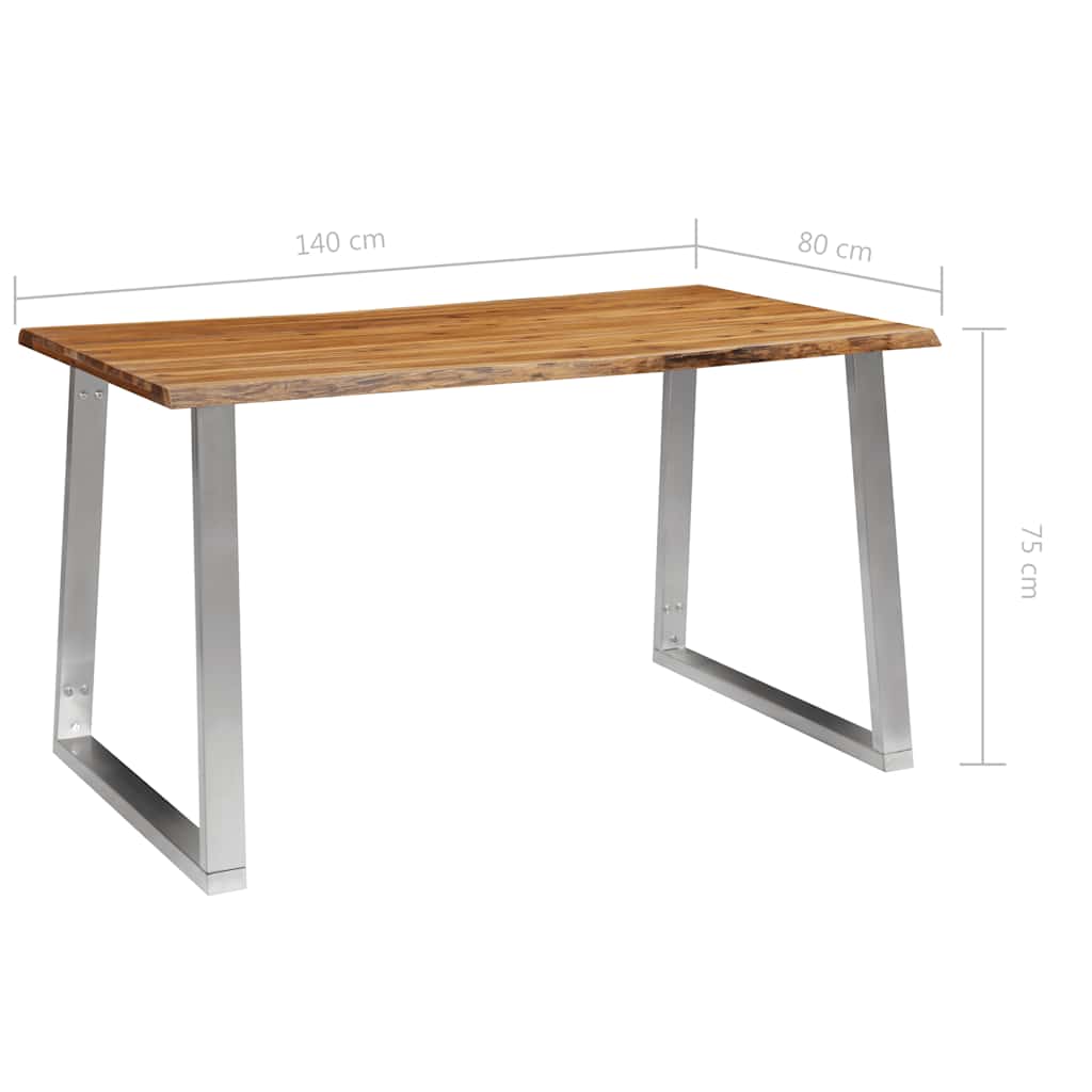 Τραπεζαρία 140x80x75 εκ. Μασίφ Ξύλο Ακακίας / Ανοξείδωτο Ατσάλι